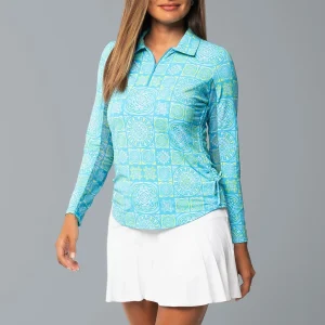 Ibkül - Colette Print Adjustable Length Long Sleeve Polo - 48090