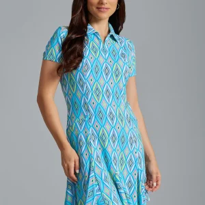 Ibkül - Romina Print Short Sleeve Godet Dress - 69931
