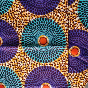 Coupon tissu wax africain motif disque ou plaque