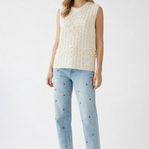 Pull sans manches à perles