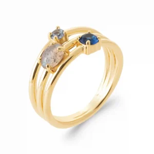 Bague 3 anneaux plaqué or labradorite