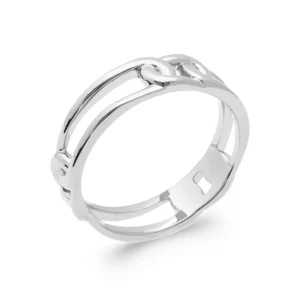 Bague anneau double et maillon argent rhodié