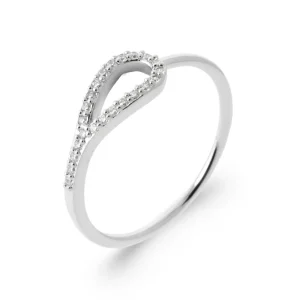 Bague argent rhodié goutte micro zircons