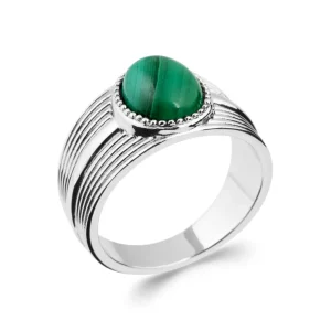 Bague argent rhodié malachite Chloris