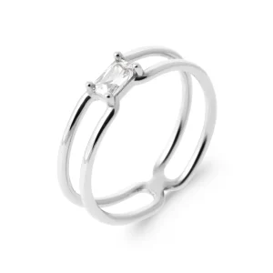 Bague argent rhodié solitaire rectangulaire