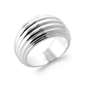 Bague bombée striée argent rhodié