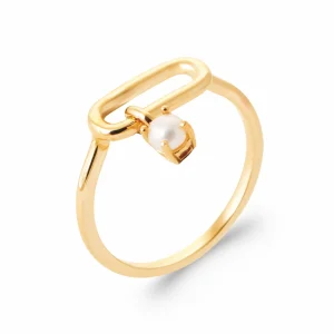 Bague breloque perle de culture plaqué or