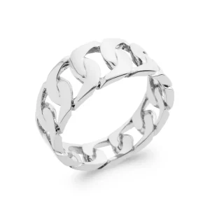 Bague chaîne larges maillons argent rhodié