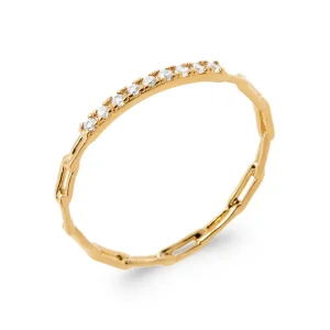 Bague chaîne plaqué or micro diamants synthétiques