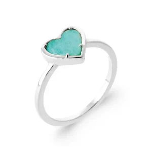 Bague coeur argent rhodié amazonite