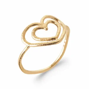 Bague coeurs imbriqués brossés plaqué or