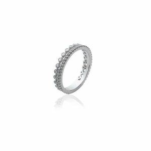 Bague couronne rétro oxyde de zirconium argent rhodié