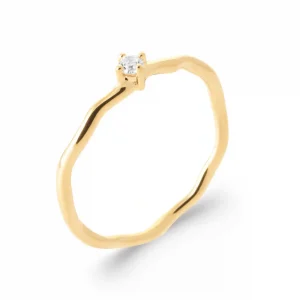 Bague fine ondulée solitaire plaqué or