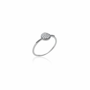 Bague fine pastille sertie de zircons argent rhodié