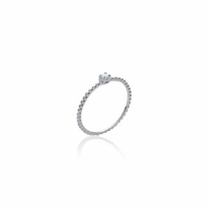 Bague fine solitaire oxyde de zirconium argent rhodié