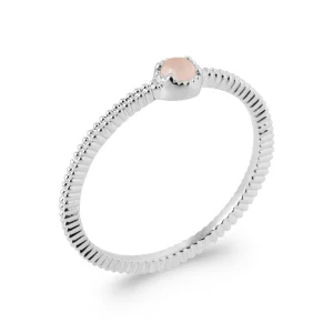 Bague fine striée quartz rose argent rhodié