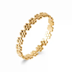 Bague fleur perlée plaqué or