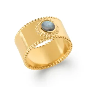 Bague manchette labradorite plaqué or