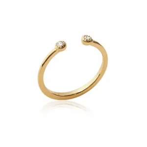 Bague ouverte plaqué or 2 fins zircons blancs