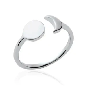 Bague ouverte soleil et lune en argent rhodié