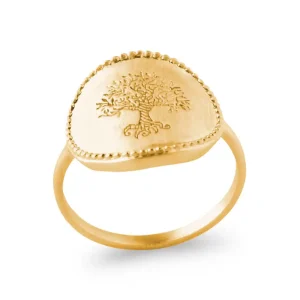 Bague pastille arbre de vie gravé plaqué or