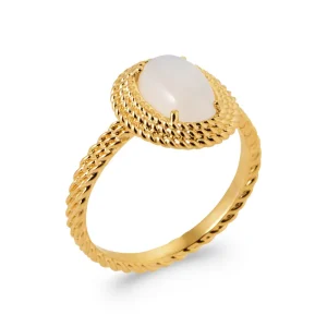 Bague pierre de lune dans une tresse en plaqué or
