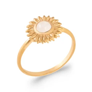 Bague plaqué or pierre de lune tournesol
