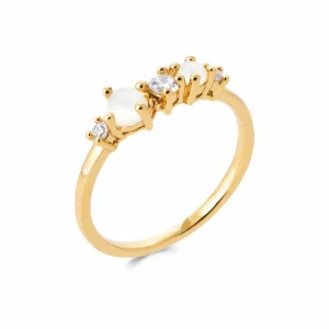 Bague plaqué or pierres de lune et diamants synthétiques