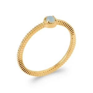 Bague plaqué or solitaire agate bleue