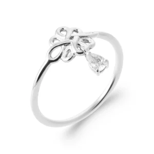 Bague rosace argent rhodié breloque pierre poire