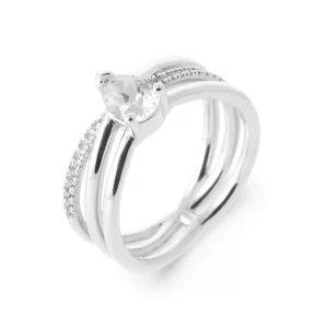 Bague solitaire 3 anneaux argent rhodié