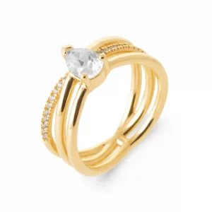 Bague solitaire 3 anneaux plaqué or