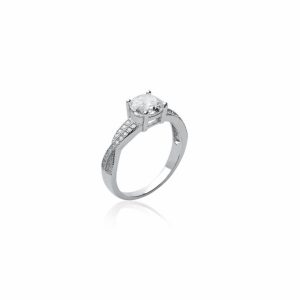 Bague solitaire Doriane zircons argent rhodié