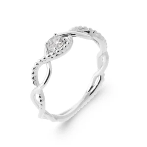 Bague solitaire anneau croisé perlé argent rhodié