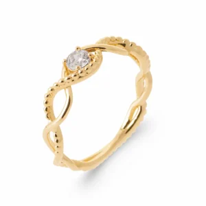 Bague solitaire anneau croisé perlé plaqué or