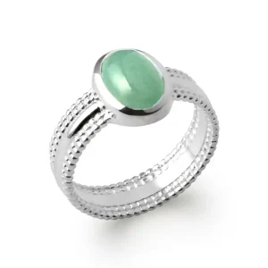 Bague solitaire argent rhodié aventurine