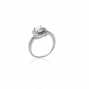 Bague solitaire monture surélevée oxyde de zirconium argent rhodié