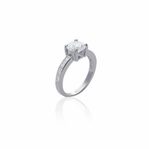 Bague solitaire oxyde de zirconium argent rhodié