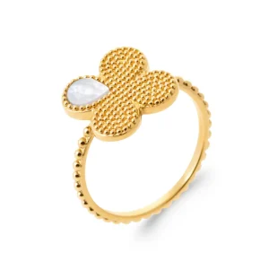 Bague trèfle 4 feuilles plaqué or et nacre