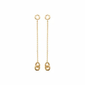 Boucles d’oreilles chaîne 2 cercles martelés entrelacés plaqué or