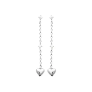 Boucles d’oreilles chaîne argent rhodié coeur et zircon