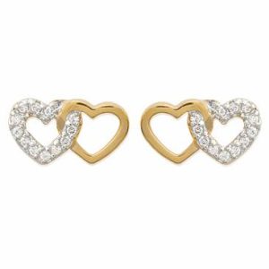 Boucles d’oreilles coeur double zircons plaqué or