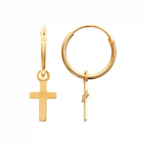 Boucles d’oreilles créoles 12 mm croix plaqué or