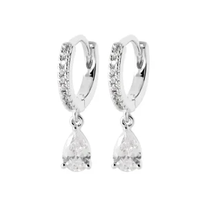 Boucles d’oreilles créoles argent rhodié or diamants synthétiques gouttes