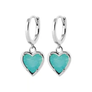 Boucles d’oreilles créoles argent rhodié pampilles coeur amazonite