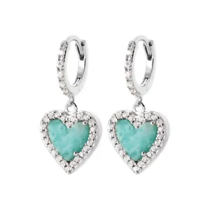 Boucles d’oreilles créoles argent rhodié pampilles coeur amazonite Amélie