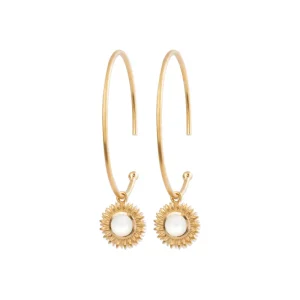 Boucles d’oreilles créoles et pampilles pierre de lune tournesol