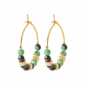 Boucles d’oreilles créoles larges anneaux plaqué or et rubis zoïsite