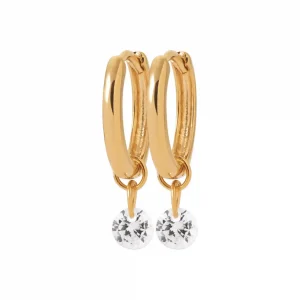 Boucles d’oreilles créoles plaqué or 12 mm diamants synthétiques