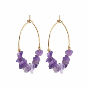 Boucles d’oreilles créoles plaqué or améthyste